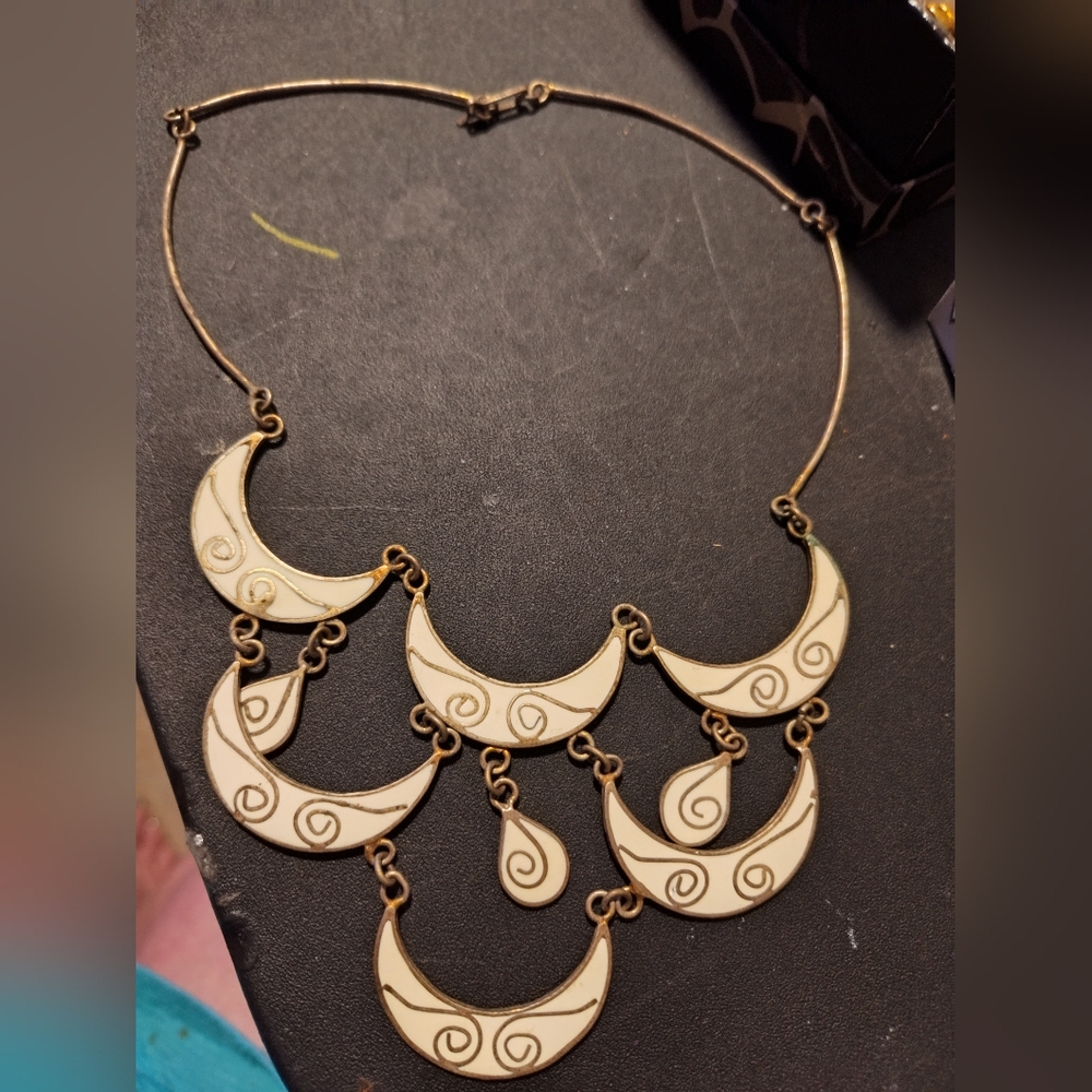 Vintage alpaca Mexico crescent link necklace